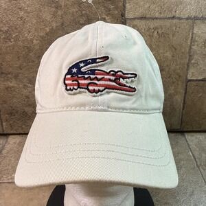 Lacoste White Baseball Cap USA Flag Crocodile Logo Adjustable Hat NWT